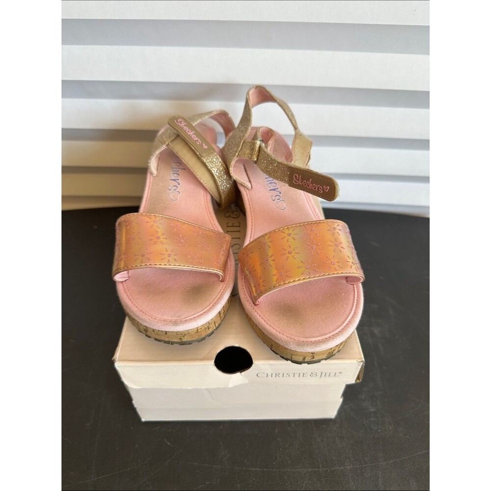 Skechers Pink and Gold Girls' Platform Sandals Size 3